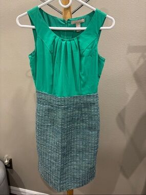 Banana Republic Teal Pleated Shell with Tweed Skirt Midi Dress
